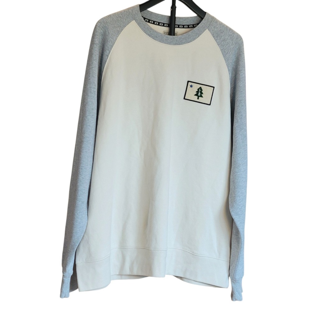 LL Bean Mens XXL Raglan Sweatshirt Cream Gray Pine Tree Patch 519716